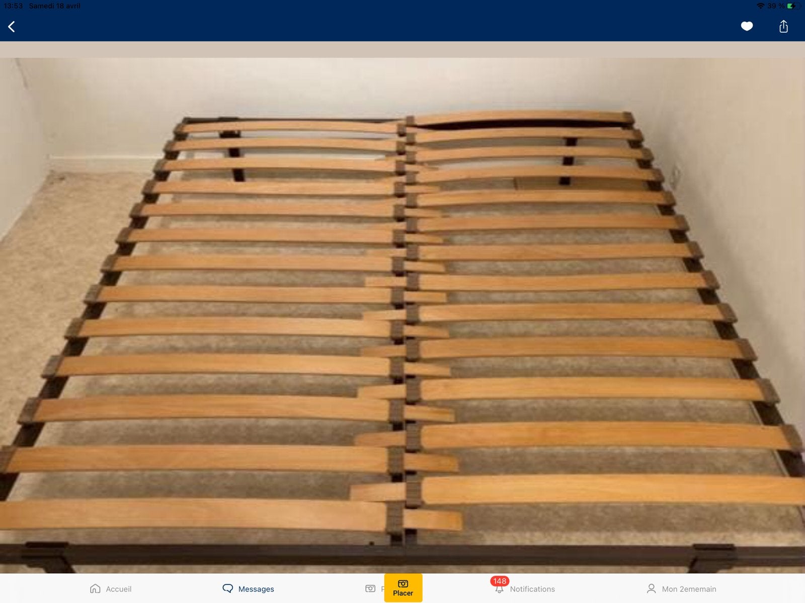 sommier 180x200, Enlèvement, Comme neuf, Sommier