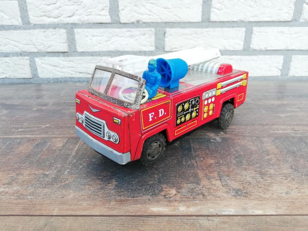 Blikken brandweerwagen Yano Man Toys Japan, Antiek en Kunst, Ophalen of Verzenden