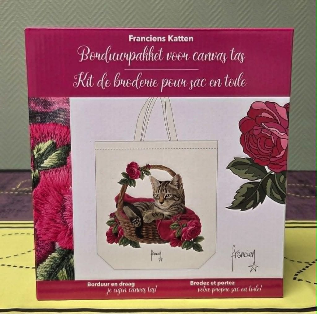 Borduurpakket Voor Canvas Tas Met Katmotief, Ophalen of Verzenden, Nieuw, Wit, Handtas