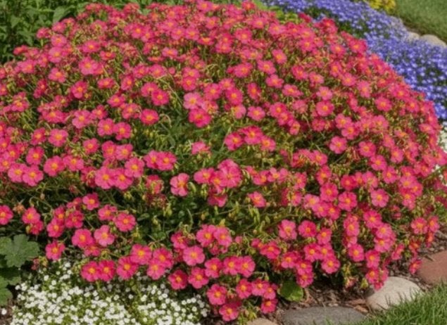 Helianthemum 'Ben Hope' of Zonneroosje, Ophalen, Zomer, Vaste plant, Volle zon