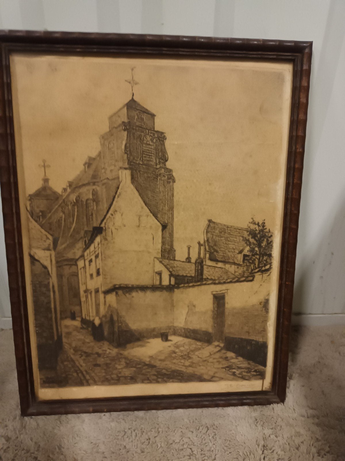 Oude ingelijste tekening. Gesigneerd, Enlèvement ou Envoi, Signé, Dessin