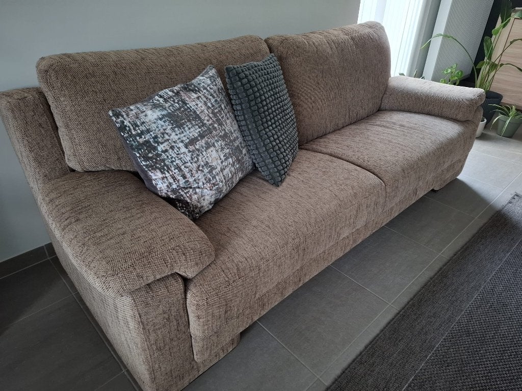 3zit +2zit zetel beige, Huis en Inrichting, Ophalen, Zo goed als nieuw, Stof
