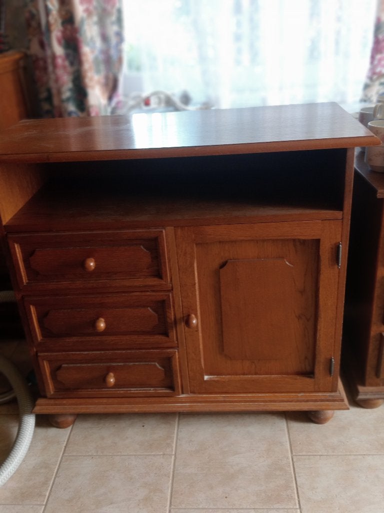 Vintage houten multimedia- of tv-kastje eikenhout, Huis en Inrichting, Ophalen, Gebruikt, Eikenhout, 50 tot 100 cm