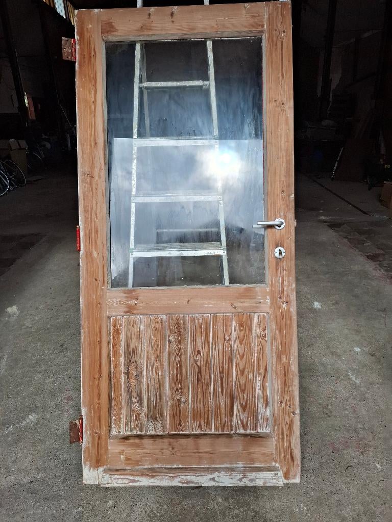 Porte en pin massif avec simple vitrage, Bricolage & Construction, Enlèvement, Verre