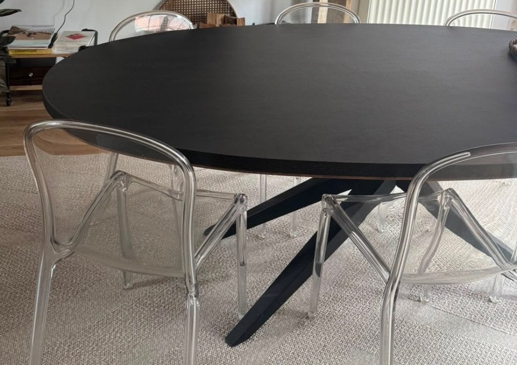 Table à manger ovale design noire – bois & métal, Maison & Meubles, Bois - métal noire, Comme neuf, 100 à 150 cm, Enlèvement