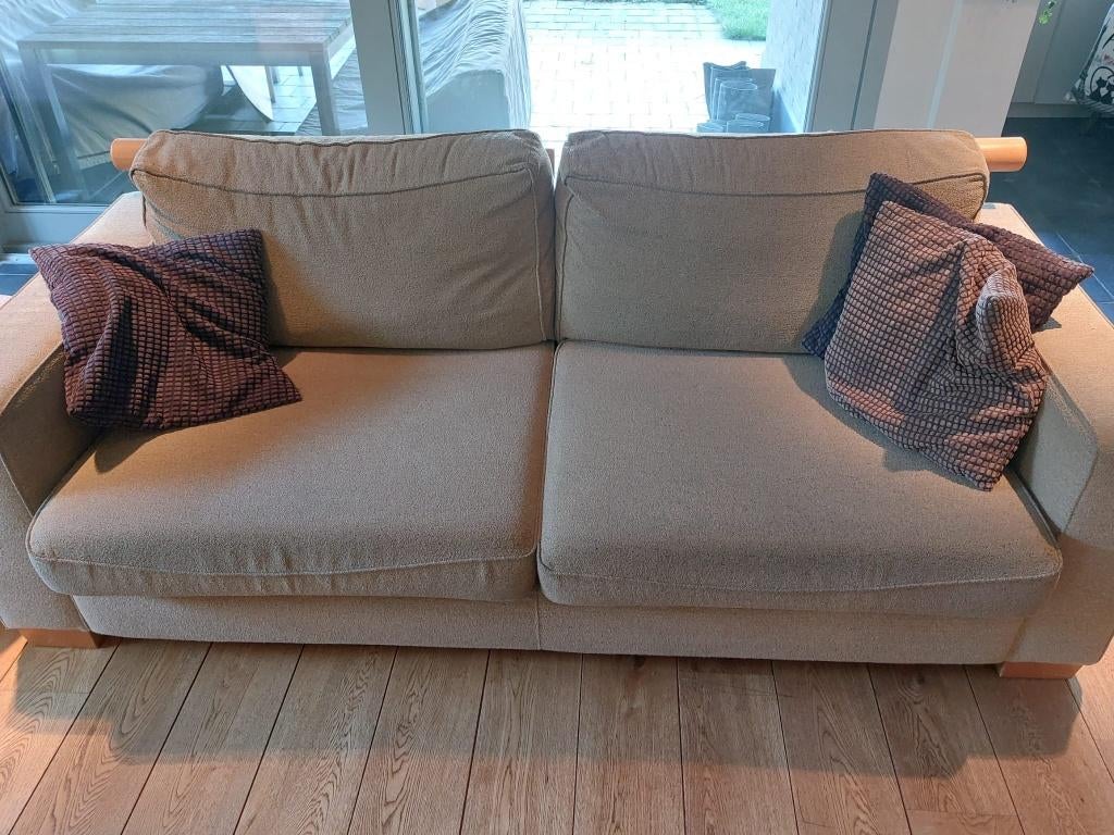 Zetels (2-en 3 zit) te koop (kleur beige/bruin), Maison & Meubles, Canapés | Salons, 75 à 100 cm, Quatre personnes ou plus, Landelijk