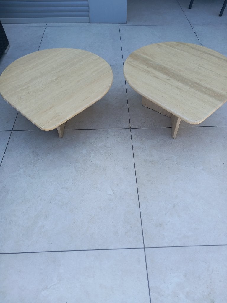 2 tables basses en travertin, Enlèvement ou Envoi