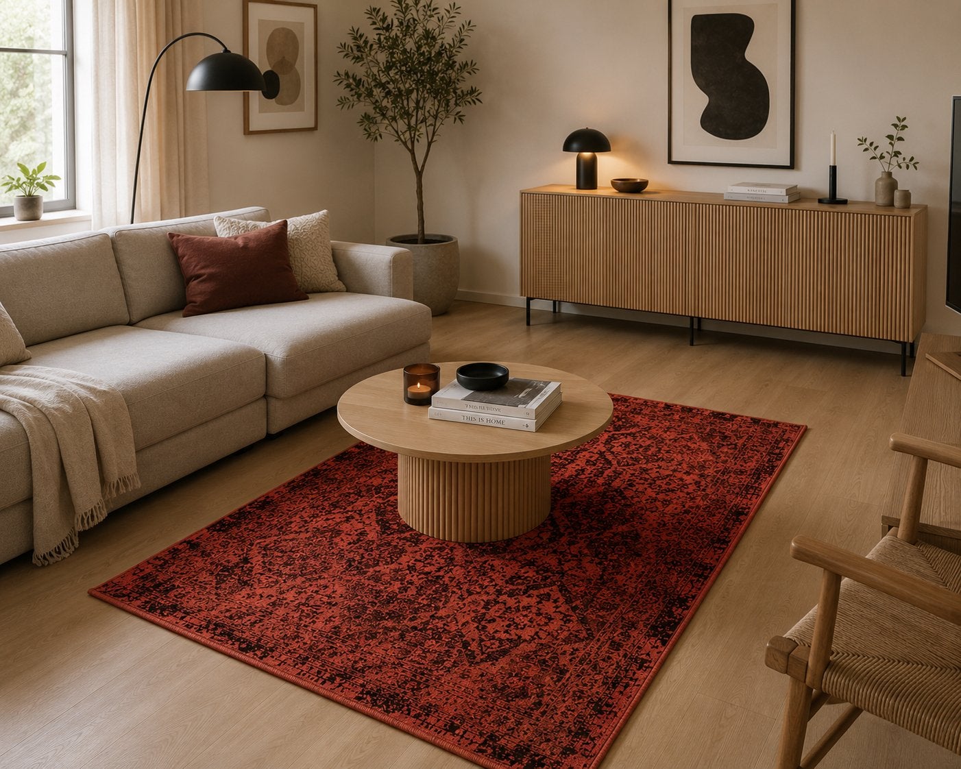 IKEA VONSBÄK tapijt – rood vintage look, Maison & Meubles, Ameublement | Revêtements de sol, Comme neuf, Tapis, Rouge, Noir, Enlèvement