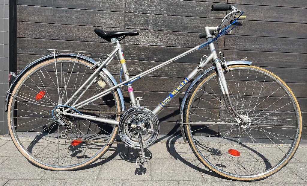 zilverkleurige Eddy Merckx mixte damesfietsje, Velgrem, Versnellingen, Ophalen, Overige merken
