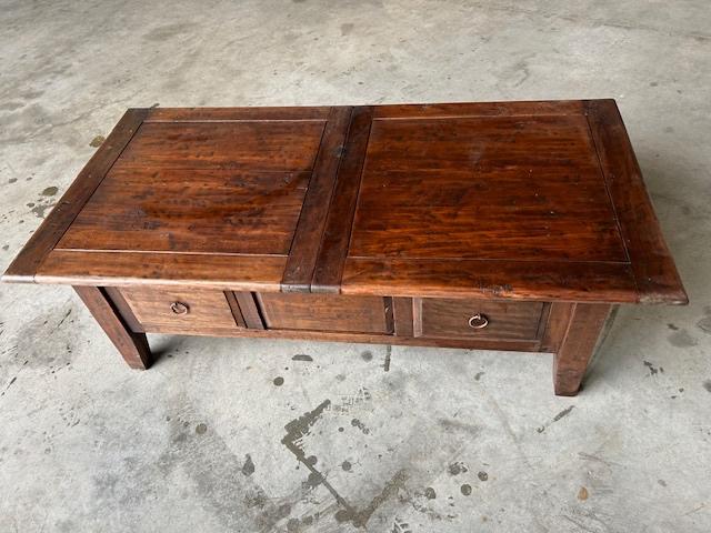 Massief houten teak salontafel  uitschuifbaar, Ophalen, Gebruikt, 100 tot 150 cm, 50 tot 75 cm