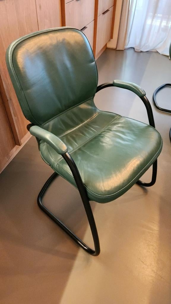 5 comfortabele lederen eetkamerstoelen – vintage look, Huis en Inrichting, Stoelen, Ophalen, Gebruikt, Overige kleuren, Vintage