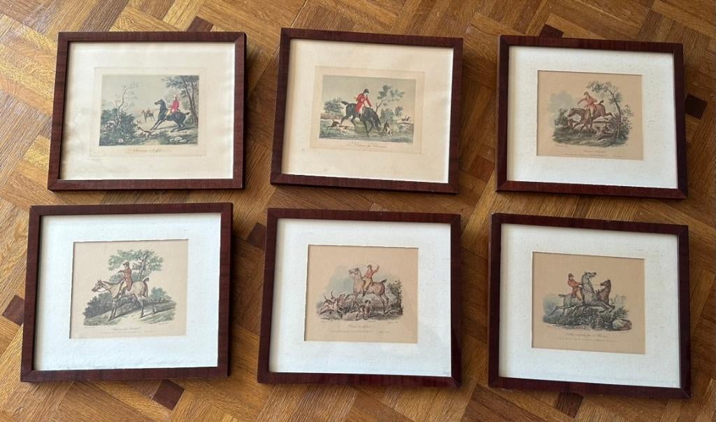 6 tableaux de scène de chasse de style anglais (29 x 25 cm), Enlèvement
