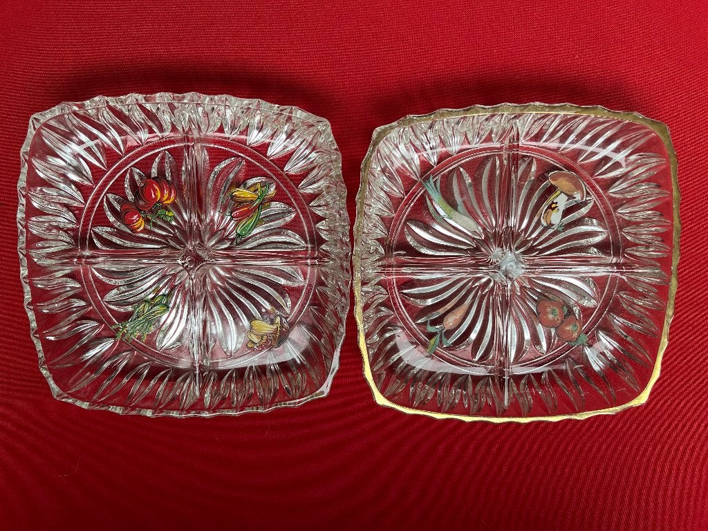 Retro Glazen Vakjesschaal / Tapasschaal met Groentenprint, Ophalen of Verzenden, Huis en Inrichting