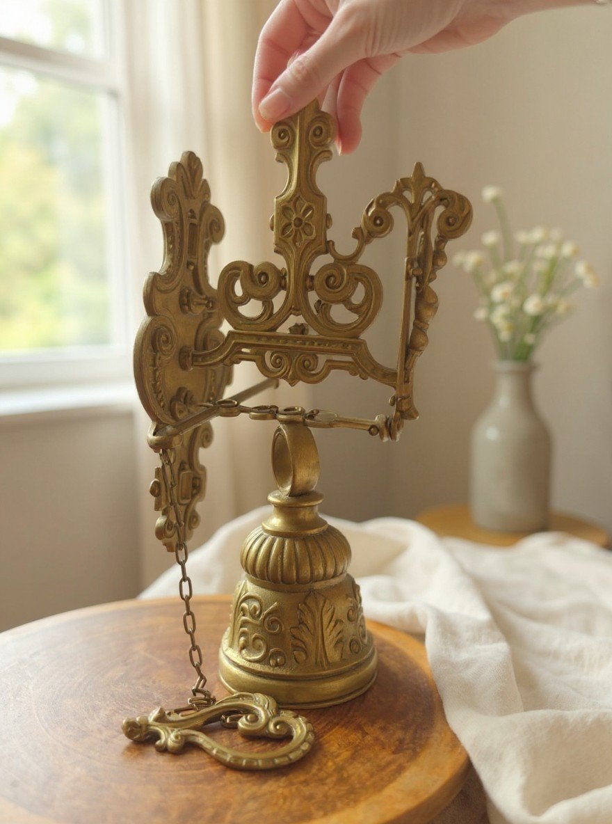 Antieke bronzen wandbel met engelen Vintage decoratieve, Antiek en Kunst, Ophalen of Verzenden