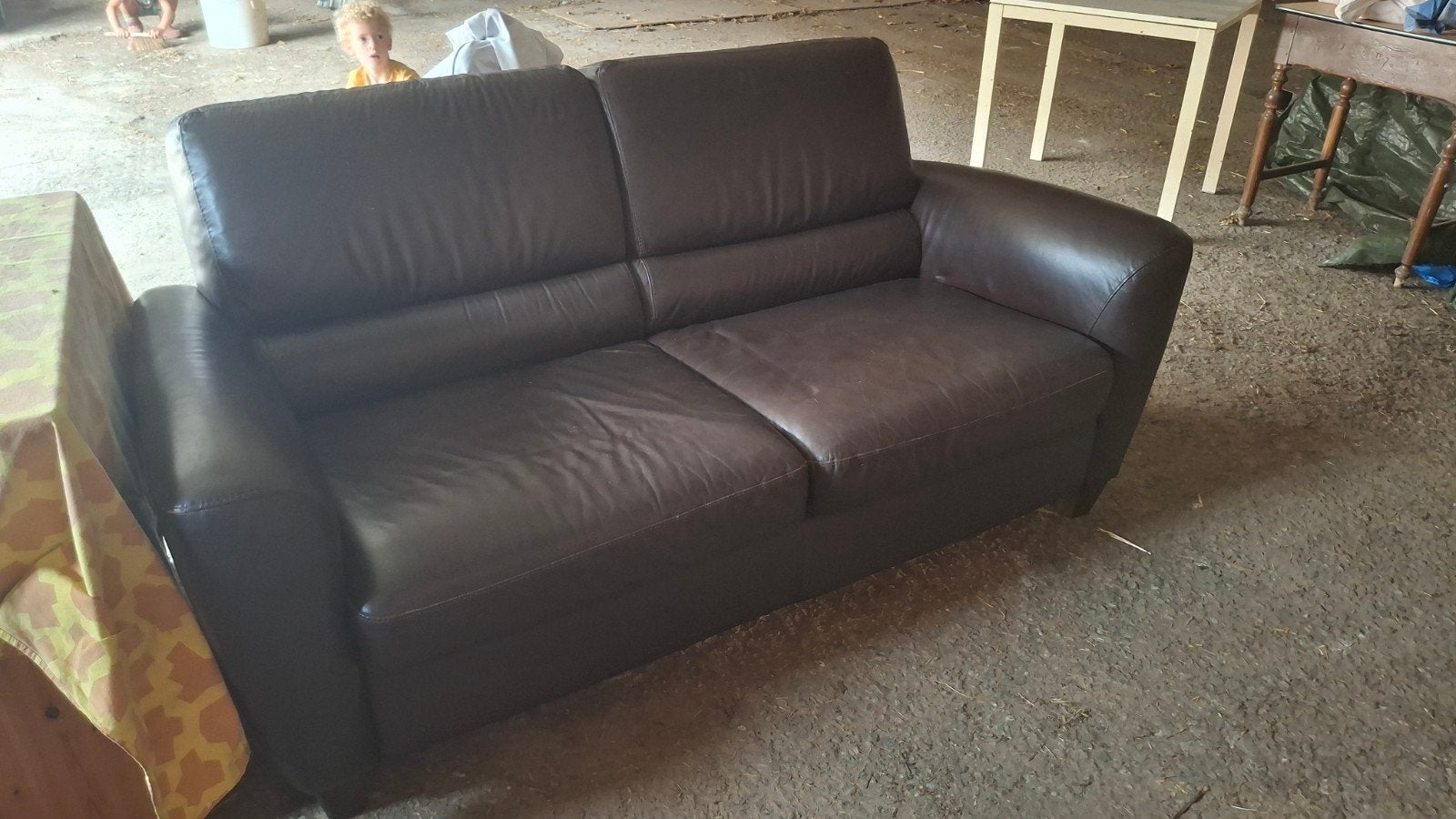 Leren zetel., Huis en Inrichting, Ophalen, Gebruikt, Rechte bank, Leer