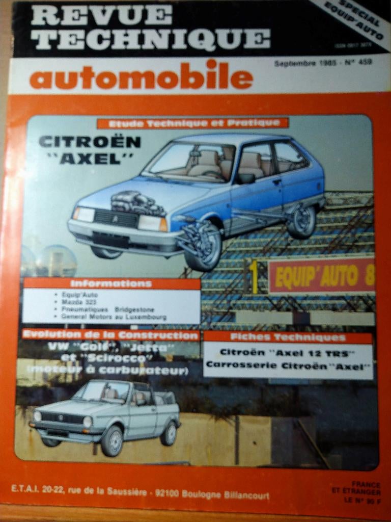 RTA 459 - Citroën Axel - septembre 1985, Ophalen of Verzenden