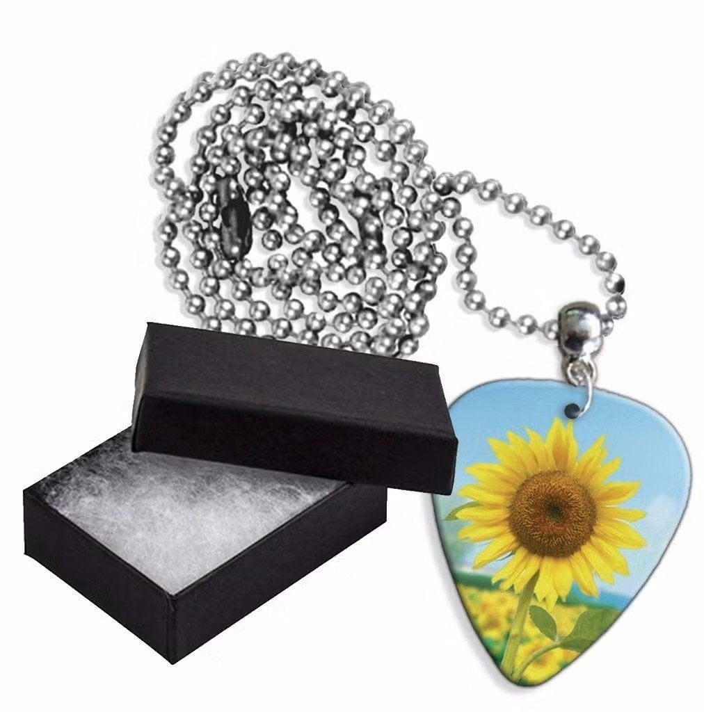 Aluminium plectrum ketting met afbeelding van een Zonnebloem, Ophalen of Verzenden, Nieuw
