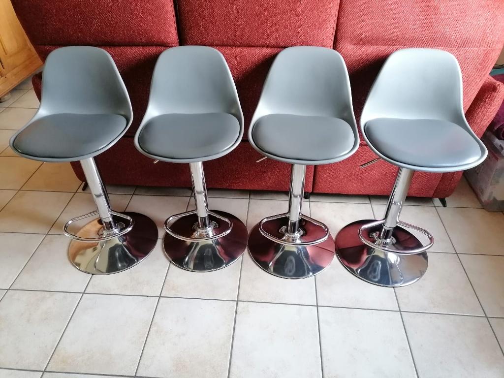 Lot de 4 Tabourets de bar  - Gris, Maison & Meubles, Tabourets de bar, Utilisé, Synthétique, Métal, 4 tabourets, Réglable en hauteur
