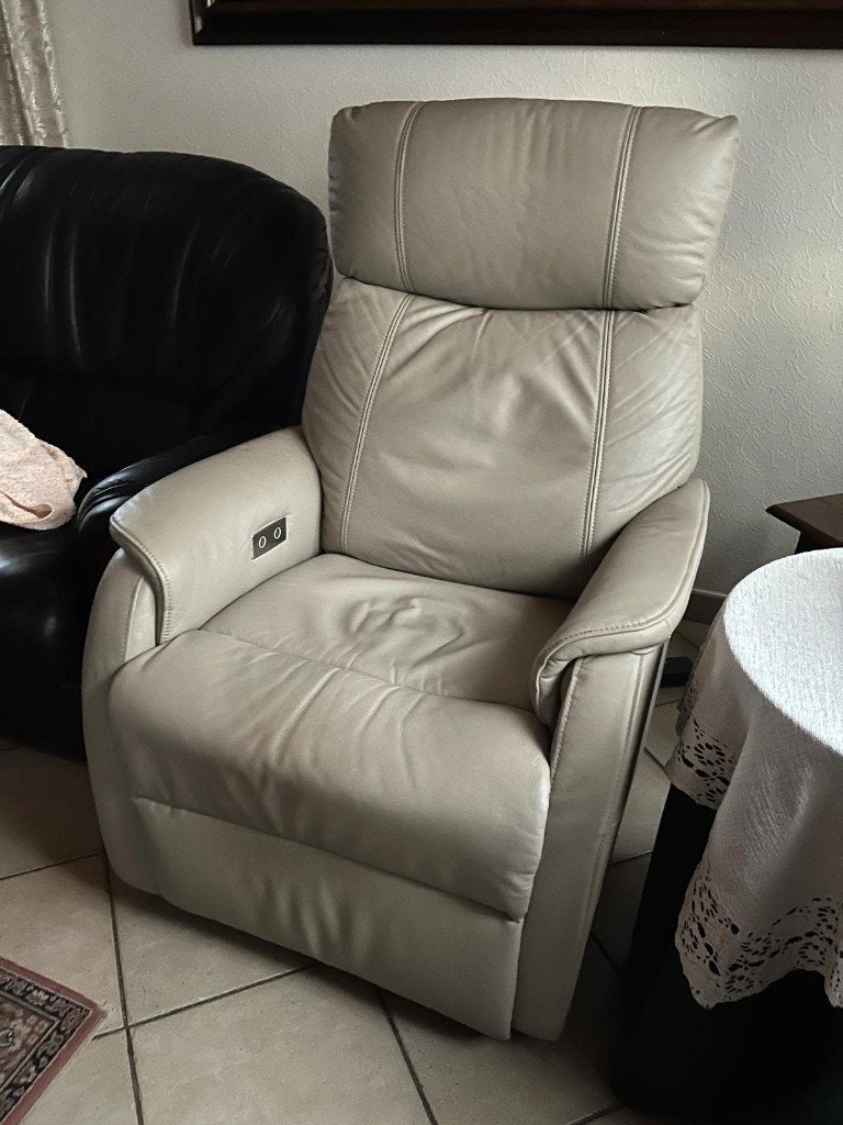 Relaxzetel leder en lederlook - beige, Enlèvement, Comme neuf, Cuir, Modern
