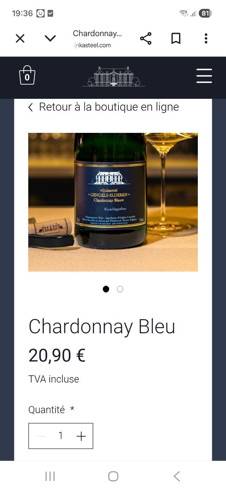 Vin blanc chardonnay genoels elderen, Enlèvement, Blanc
