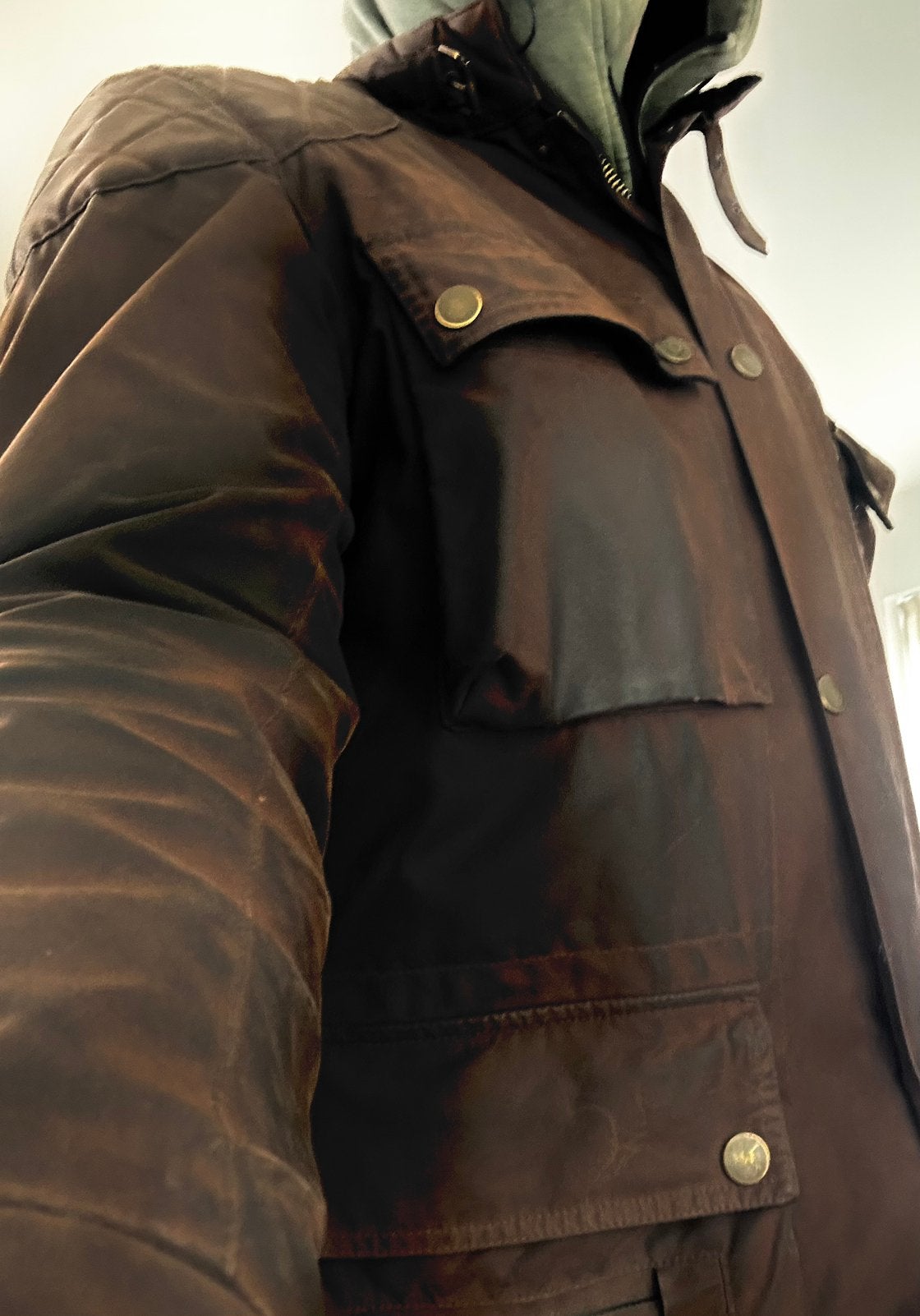 Veste moto marque Belstaff coton huilé patiné, Enlèvement, Gants