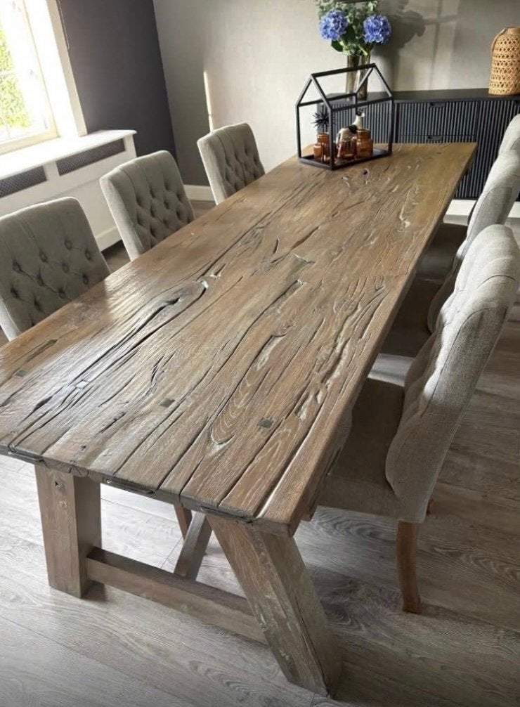 Unieke eiken kloostertafel met stoelen, Huis en Inrichting, Ophalen, Zo goed als nieuw