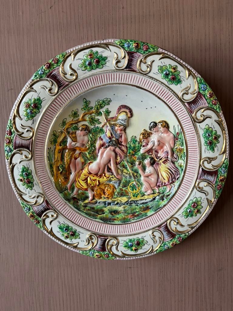 PRIJSVERLAGING :Vintage handgeschilderd Italiaans bord 30 cm, Antiek en Kunst, Ophalen