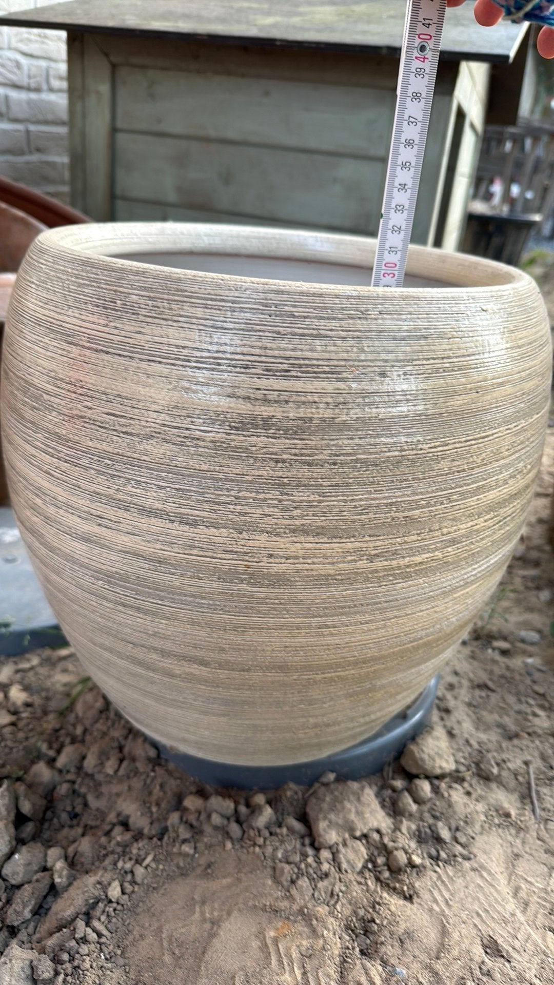 Moderne sierpot / bloempot – zandkleur – 30 cm hoog, Tuin en Terras, Gebruikt, Rond, Binnen, Minder dan 40 cm