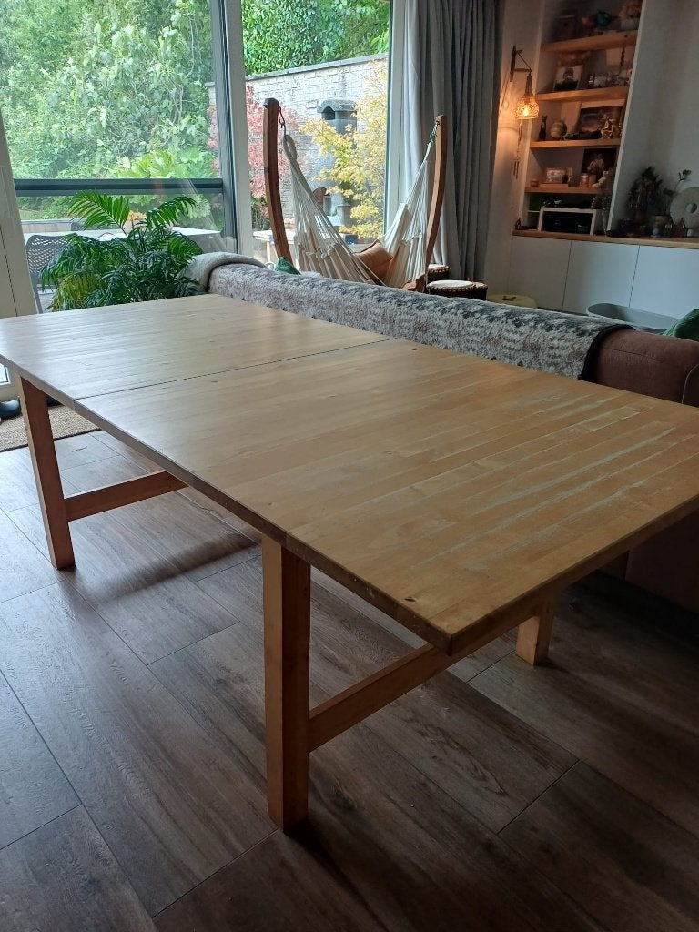 Stevige tafel met verlengstuk, Huis en Inrichting, Ophalen, Gebruikt, 75 cm of meer, 200 cm of meer