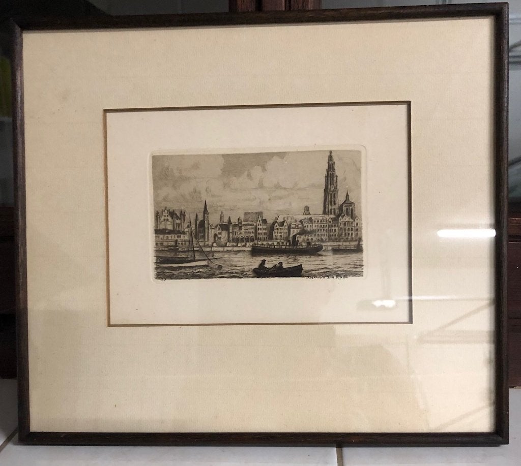 Ets genaamd "Anvers La Kade", Antiquités & Art, Art | Peinture | Classique, Enlèvement, Dessin, Paysage urbain / rural, Vintage
