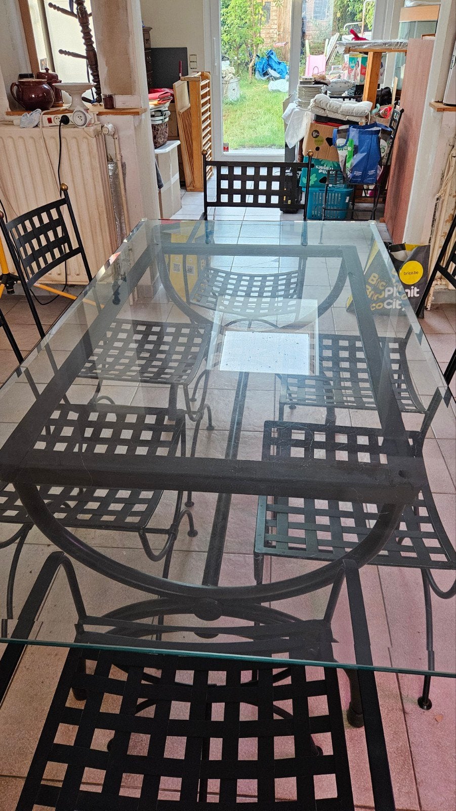 ️ Salle à manger complète – table en verre + 6 chaises, Enlèvement, Utilisé, 4 à 6 chaises