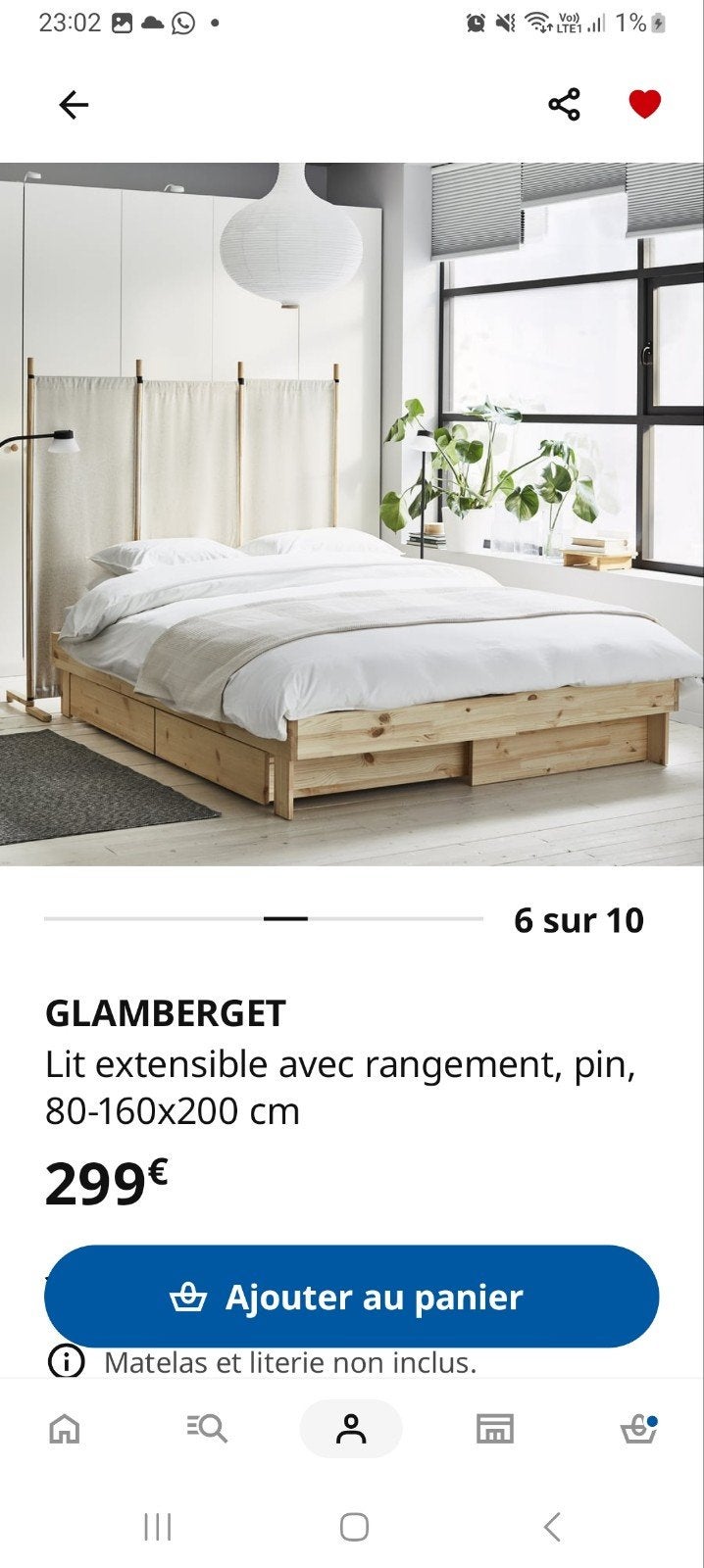 lit extensible glamberget, Beige, Comme neuf, Enlèvement, Réglable