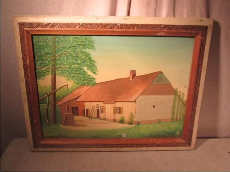 Mooi Geschilderd Werk 'Oude Hoeve met Waterput' - VB, Ophalen of Verzenden