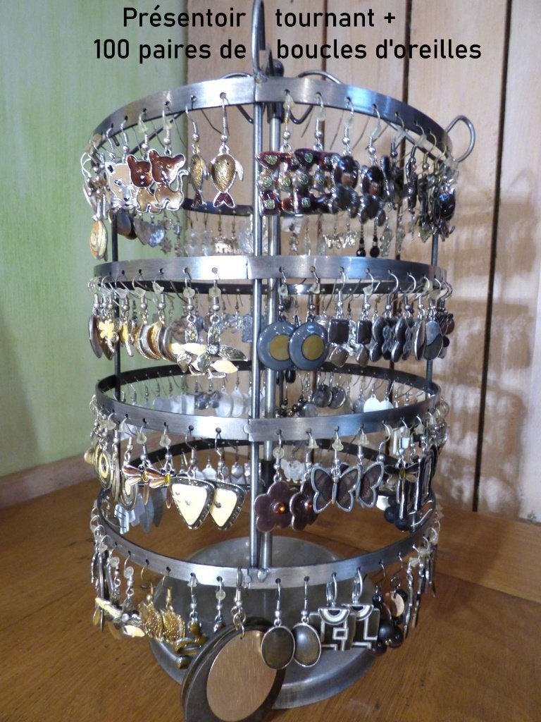 100 paar oorbellen + draaibaar display, Ophalen, Overige materialen, Hangers, Overige kleuren