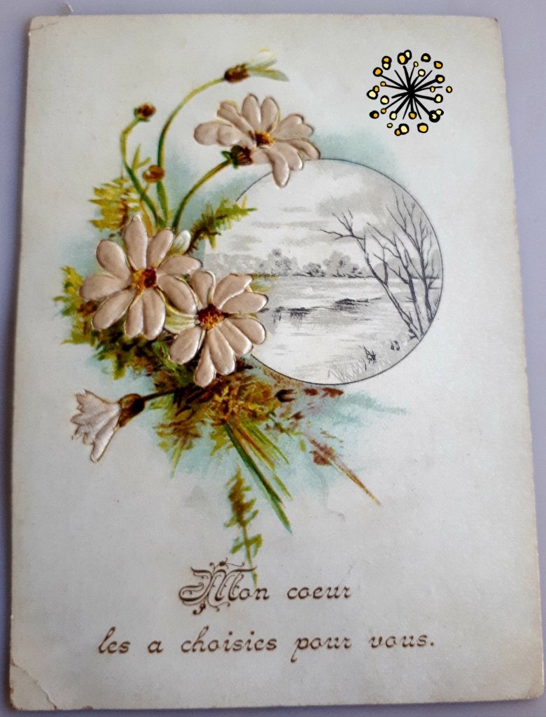 Zeer Oude WENSSKAART BLOEMEN EMBOSSED  voor 1900 !, Ophalen of Verzenden, Gebruikt, Papier of Karton, Scrap