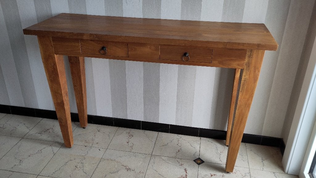 Massief teak houten wandtafel / sidetable – 120 cm, Huis en Inrichting, Ophalen, 100 tot 150 cm, Teakhout, Nieuw