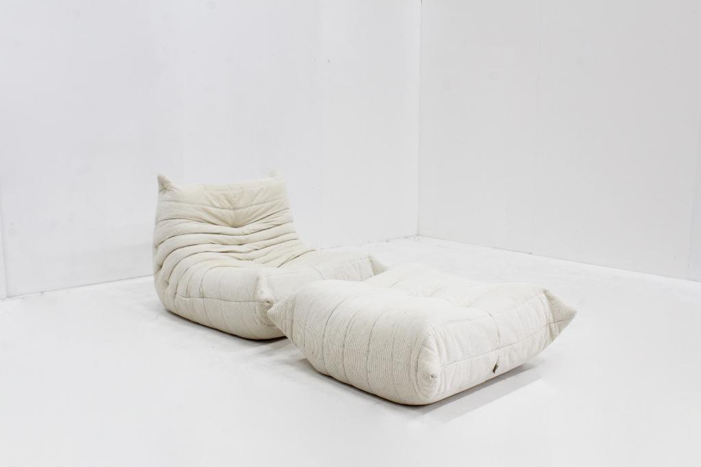 Vintage Togo met pouf 1980s by Michel Ducaroy Ligne Roset, Gebruikt, 100 tot 125 cm, Ophalen of Verzenden, 75 tot 100 cm