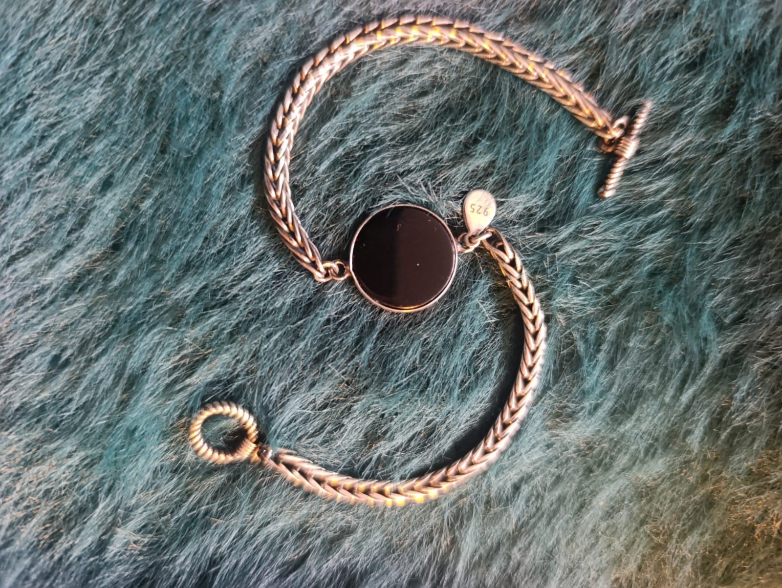 Handgemaakte Zilveren Armband met Zwarte Onyx (925 Zilver –, Handtassen en Accessoires, Nieuw, Ophalen of Verzenden, Met edelsteen