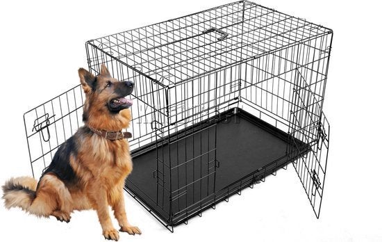 Topmast Hondenbench zwart 121x76x82 CM + Pvc Lade - 2 deuren, Dieren en Toebehoren, Ophalen, Zo goed als nieuw
