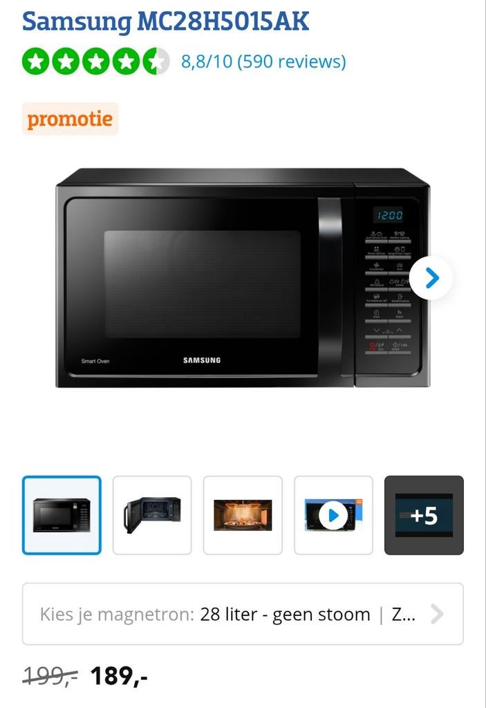 Samsung combi microgolfoven MC28H5015AK, Elektronische apparatuur, Microgolfovens, Gebruikt, Vrijstaand, Combi-microgolfoven, Crisp
