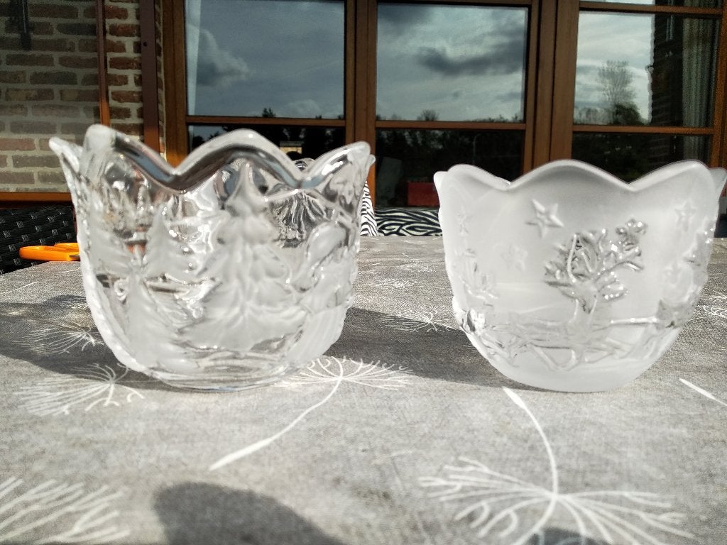 2 Glazen windlichten, Huis en Inrichting, Woonaccessoires | Kandelaars en Kaarsen, Windlicht, 7 cm, Ophalen of Verzenden, Glas