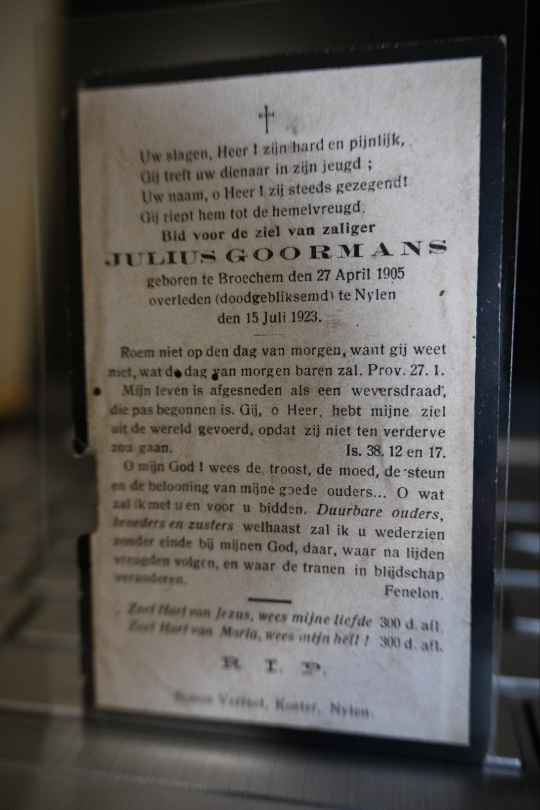 bp Julius Goormans doodgebliksemd Nijlen 1923, Ophalen of Verzenden