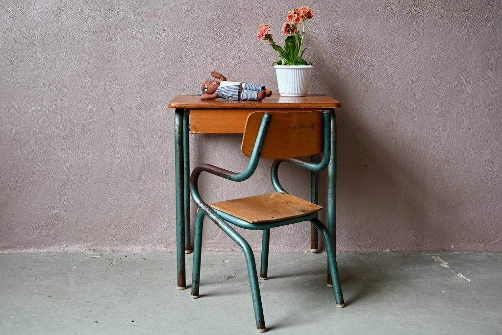 Pupitre enfant midcentury métal et bois années 50, Maison & Meubles, Autres marques, Autres types, Enlèvement, Utilisé