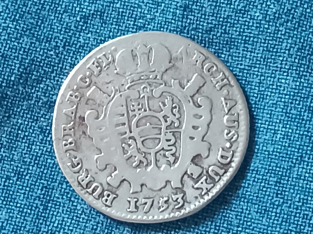 Pays-Bas autrichiens 1 schelling/escalin 1753 (main), Enlèvement ou Envoi, Monnaie en vrac, Argent, Argent