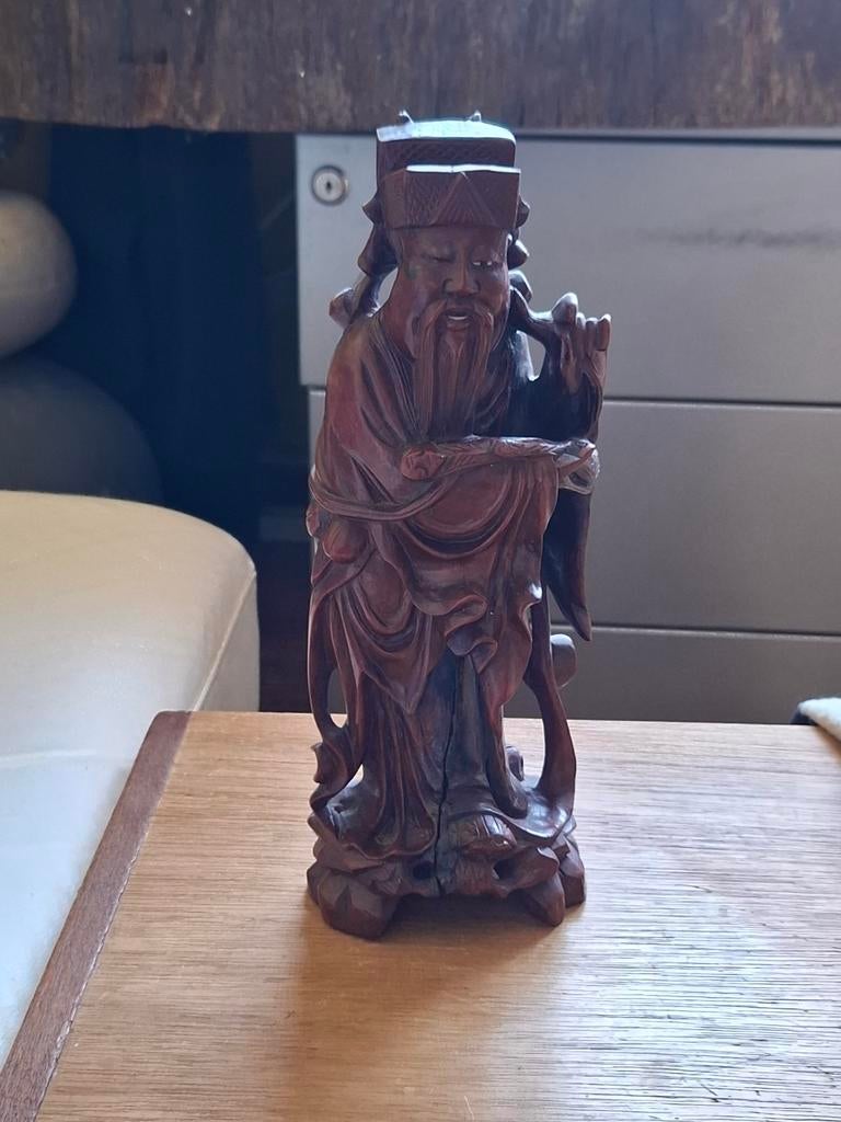 Statue Chinoise en bois. Hauteur 25 cm. Dans son jus., Enlèvement
