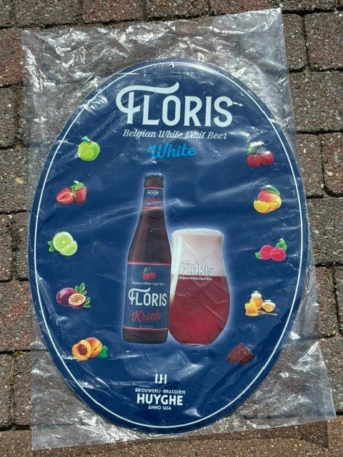 Brasserie J. Huyghe, ovaal licht metaal plakkaat, Floris, Ophalen of Verzenden, Zo goed als nieuw, Reclamebord