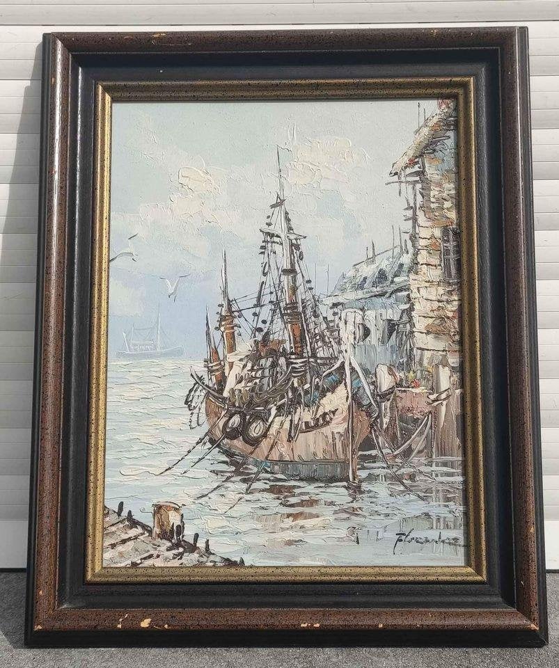 Huile sur toile marine signe florence, Antiquités & Art, Enlèvement ou Envoi, Toile
