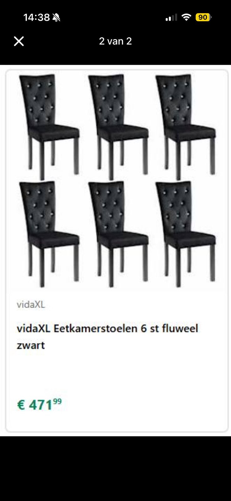 Zwarte fluwele eetkamer stoelen, Huis en Inrichting, Ophalen, Nieuw