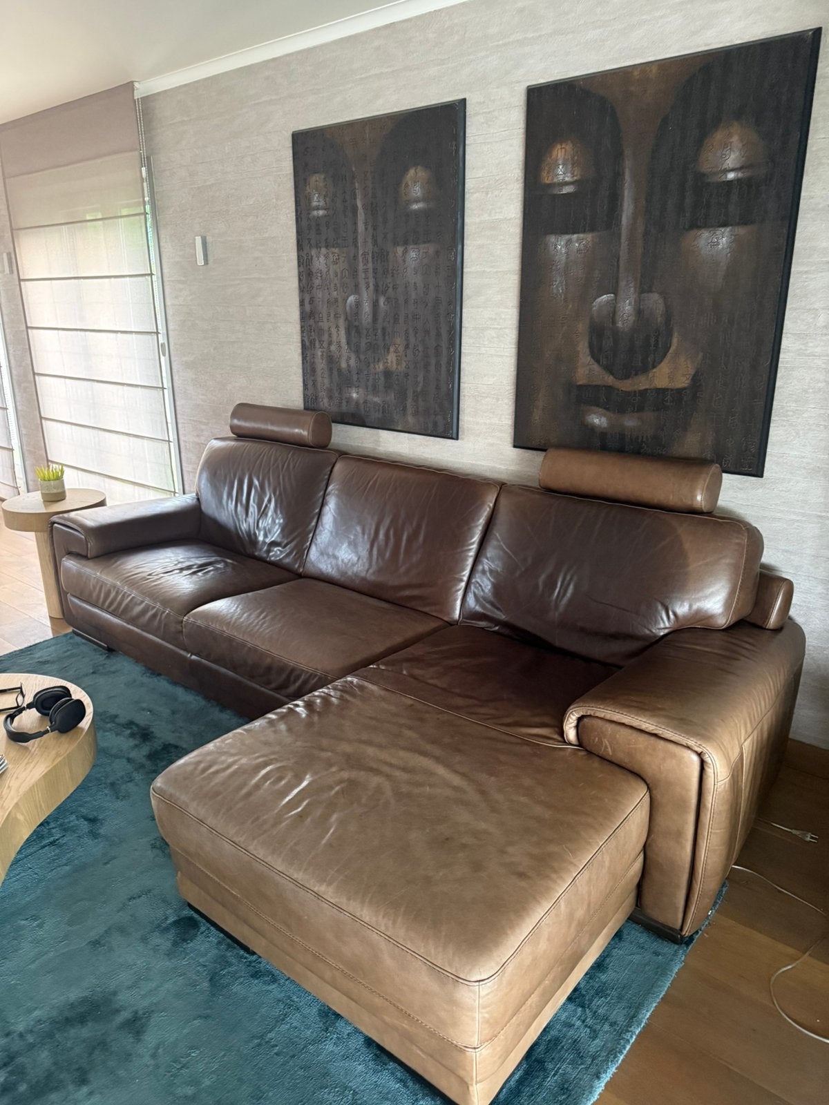 Natuzzi zetel leer donkerbruin, Huis en Inrichting, Ophalen, Zo goed als nieuw, Leer