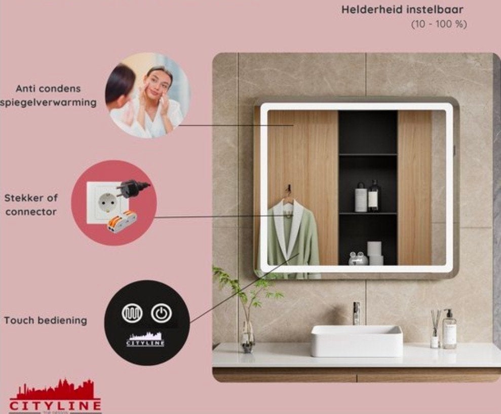 Miroir LED Cityline avec éclairage et chauffage, Maison & Meubles, Neuf, Moins de 25 cm, Moins de 100 cm, Enlèvement